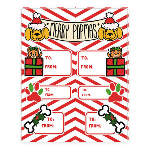 Christmas Puppy Gift Tags Stickers and Decal Sheet