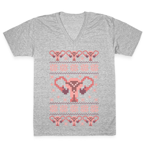 Uterus Sweater Pattern V-Neck Tee Shirt