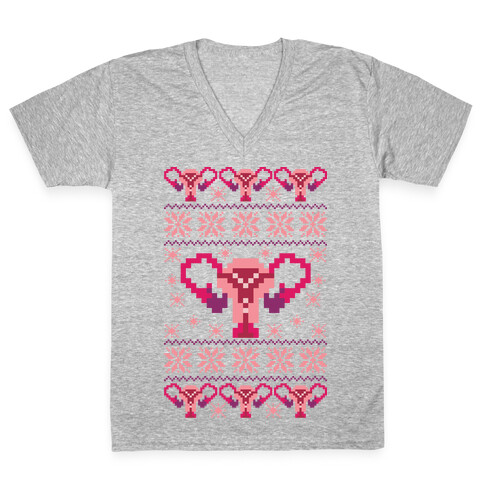 Uterus Sweater Pattern V-Neck Tee Shirt