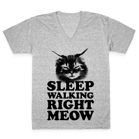 Sleep Walking Right Meow V-Neck Tee Shirt