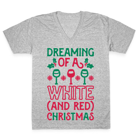 Dreaming Of A White (And Red) Christmas V-Neck Tee Shirt
