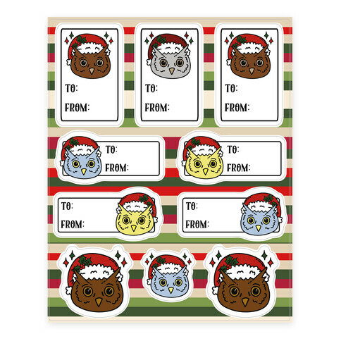 Cute Owl Christmas Tag  Stickers and Decal Sheet