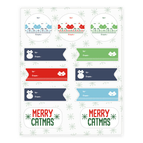 Cat Ugly Sweater Gift Tags Stickers and Decal Sheet