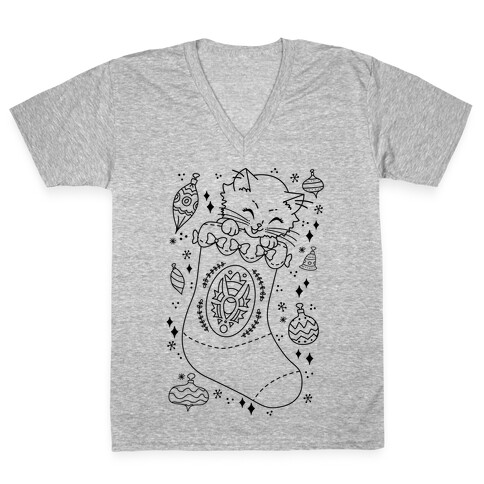 Vintage Cat In A Stocking V-Neck Tee Shirt