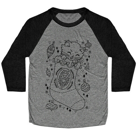 Vintage Cat In A Stocking Baseball Tee