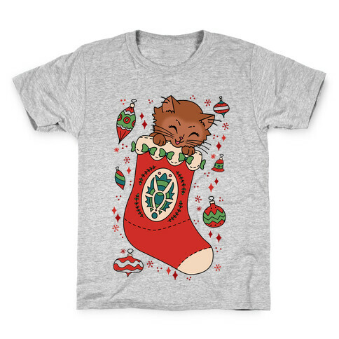 Vintage Cat In A Stocking Kids T-Shirt