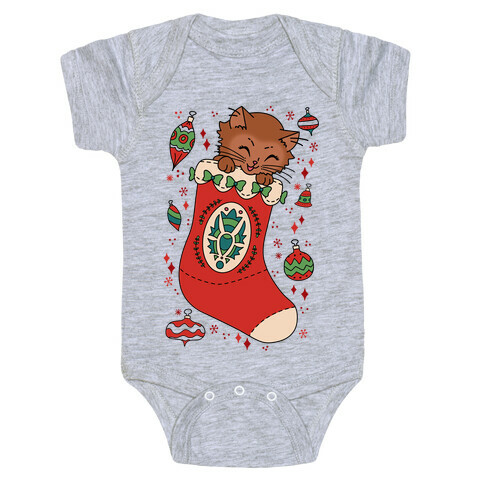 Vintage Cat In A Stocking Baby One-Piece