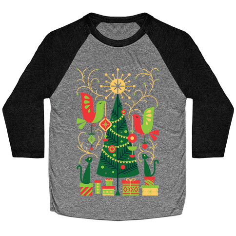 Vintage Christmas Tree Decorating Baseball Tee