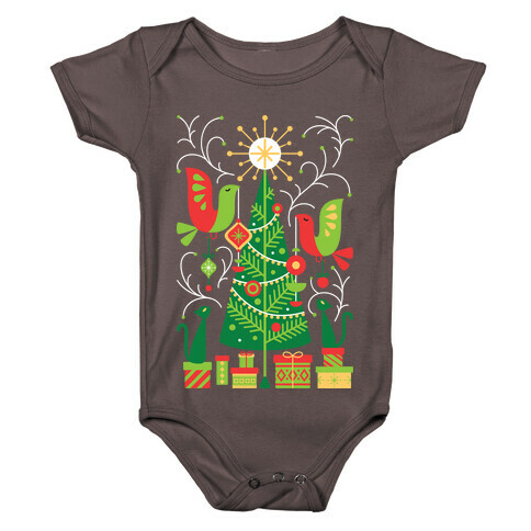 Vintage Christmas Tree Decorating Baby One-Piece