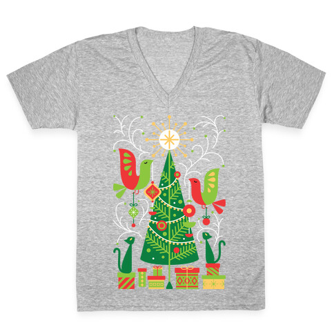 Vintage Christmas Tree Decorating V-Neck Tee Shirt