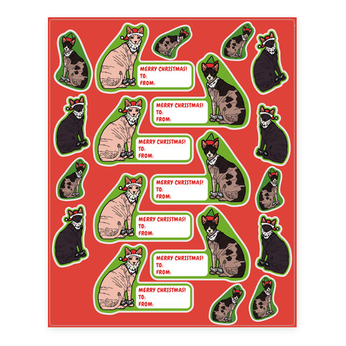 Hairless Cat Christmas Gift Tag  Stickers and Decal Sheet