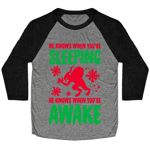 He Knows When You are Sleeping (Krampus) Baseball Tee