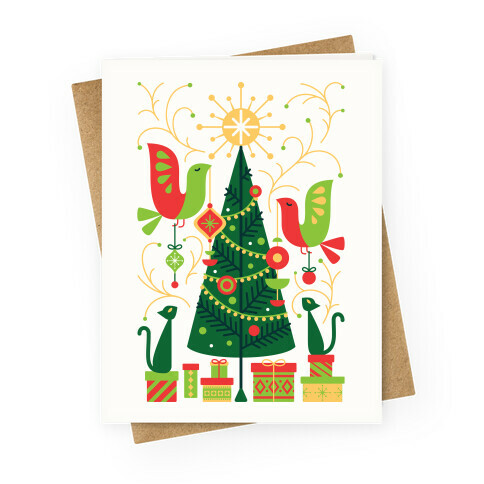 Vintage Christmas Tree Decorating Greeting Card