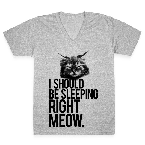 I Should Be Sleeping RIght Meow V-Neck Tee Shirt