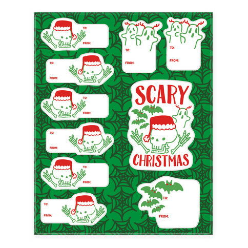 Spooky Scary Christmas Gift Tag  Stickers and Decal Sheet