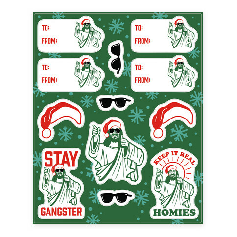 Gangster Christmas Jesus Gift Tag  Stickers and Decal Sheet