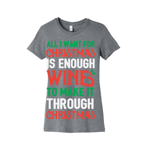All I Want For Christmas Is Enough Wine To Make It Through Christmas Womens T-Shirt