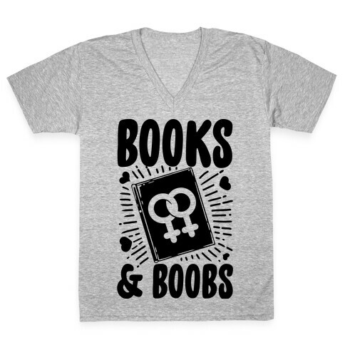 Books and Boobs V-Neck Tee Shirt