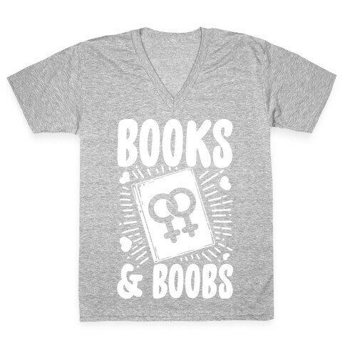 Books and Boobs V-Neck Tee Shirt