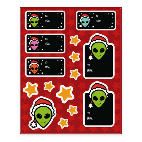 Alien Santa Gift Tag  Stickers and Decal Sheet