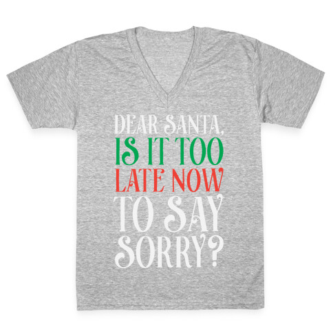 Dear Santa, Is It Too Late Now To Say Sorry? V-Neck Tee Shirt