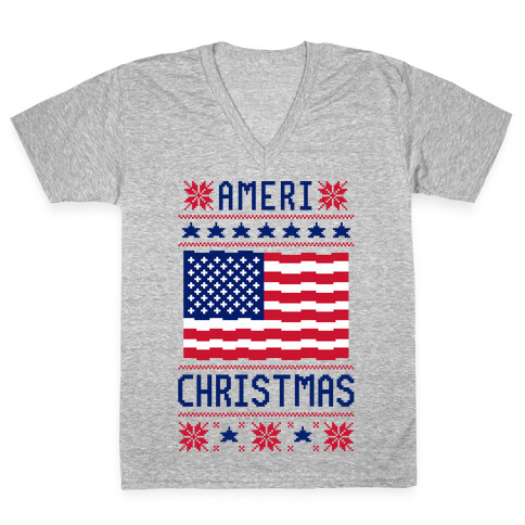 Ameri' Christmas Ugly Sweater V-Neck Tee Shirt