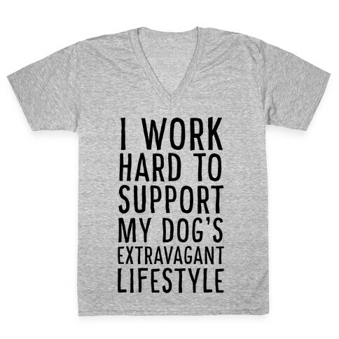 I Work Hard to Support My Dog's Extravagant Lifestyle V-Neck Tee Shirt
