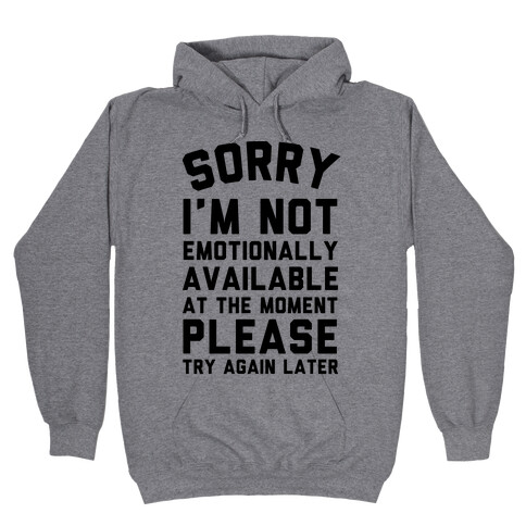 Sorry I'm Not Emotionally Available At The Moment Please Try Again Later Hooded Sweatshirt
