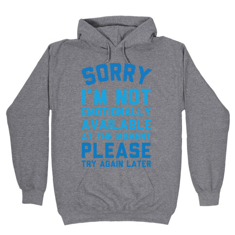 Sorry I'm Not Emotionally Available At The Moment Please Try Again Later Hooded Sweatshirt