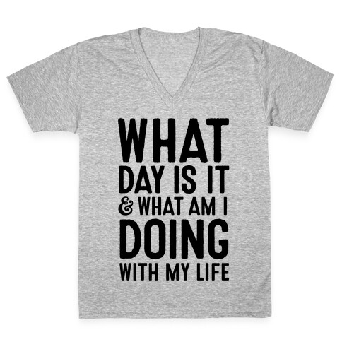 What Day Is It & What Am I Doing With My Life V-Neck Tee Shirt