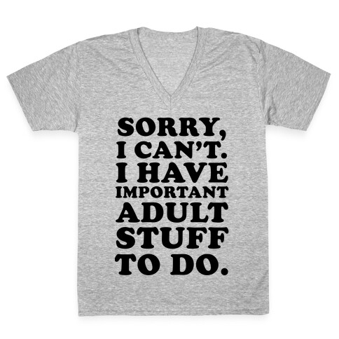 Sorry I Can't I Have Important Adult Stuff to Do V-Neck Tee Shirt