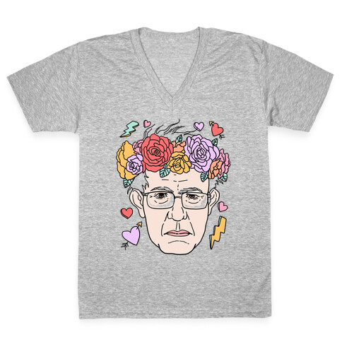 Bernie With Flower Crown V-Neck Tee Shirt