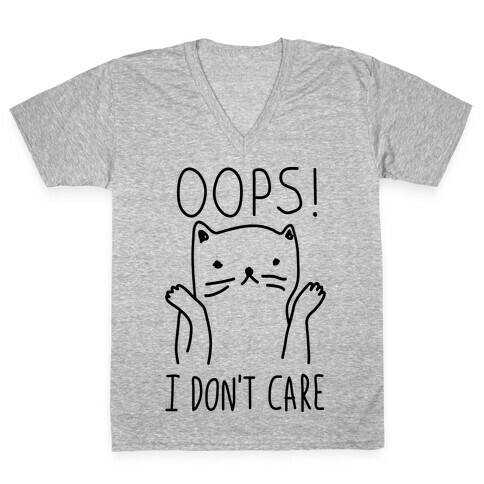Oops I Don't Care Cat V-Neck Tee Shirt