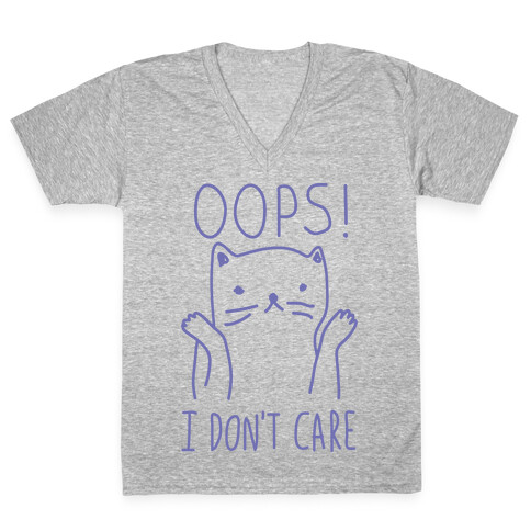 Oops I Don't Care Cat V-Neck Tee Shirt