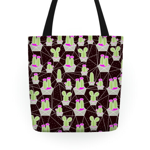 Neon Geometric Cactus Pattern Tote