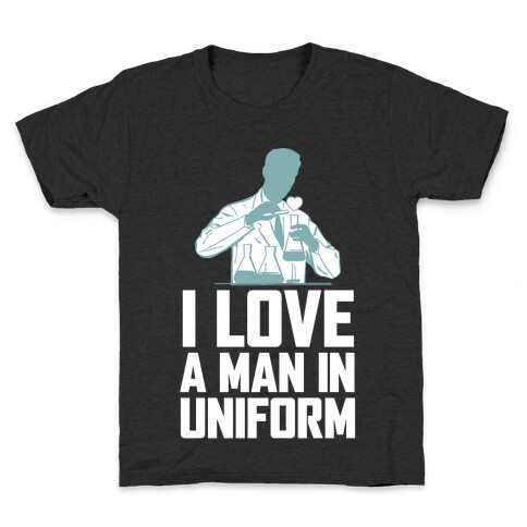 I Love A Man In Uniform (White Ink) Kids T-Shirt