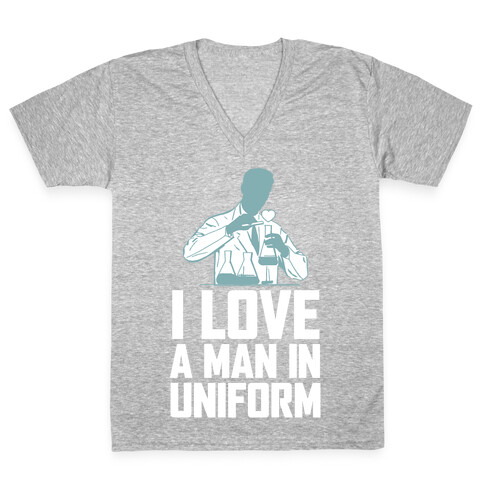 I Love A Man In Uniform (White Ink) V-Neck Tee Shirt