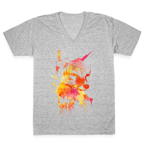 Watercolor Fox V-Neck Tee Shirt