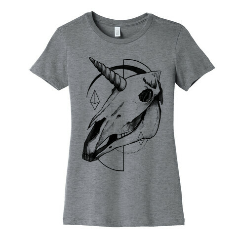 Geometric Occult Unicorn Skull Womens T-Shirt