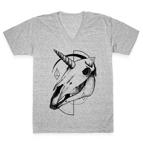 Geometric Occult Unicorn Skull V-Neck Tee Shirt