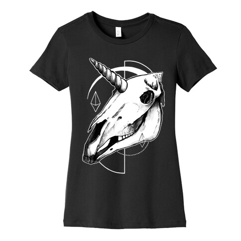 Geometric Occult Unicorn Skull Womens T-Shirt