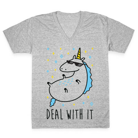 Deal With It Unicorn V-Neck Tee Shirt