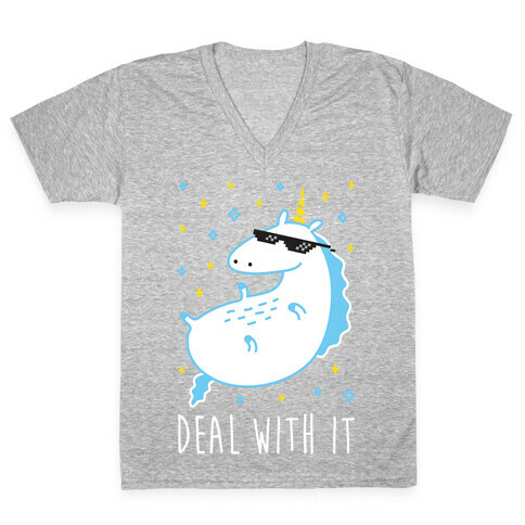 Deal With It Unicorn V-Neck Tee Shirt