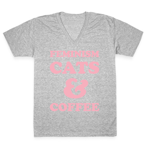 Feminism Cats and Coffee V-Neck Tee Shirt