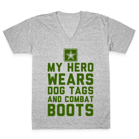 My Hero Wears Dog Tags And Combat Boots V-Neck Tee Shirt