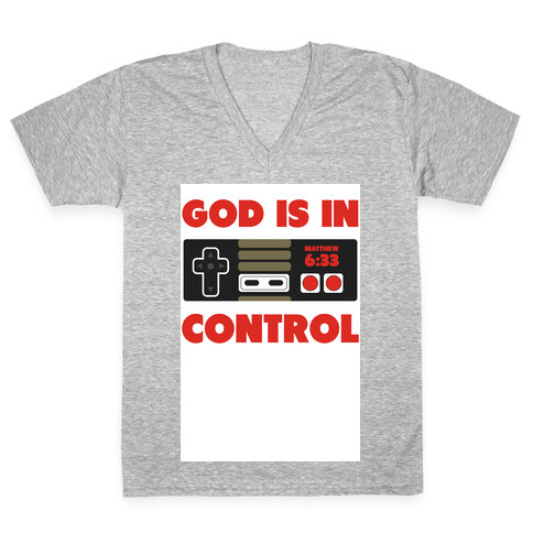 God's in Control (nerdy) V-Neck Tee Shirt