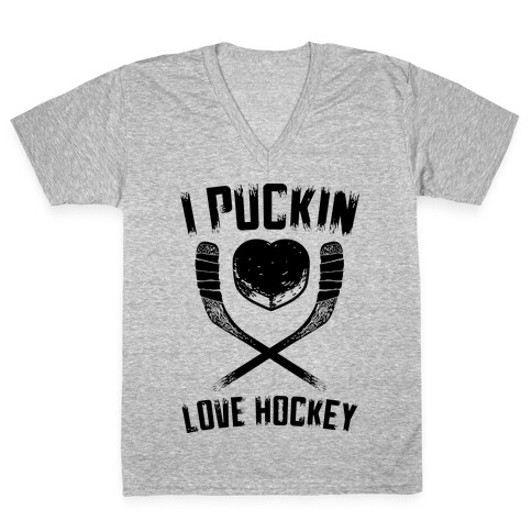 I Puckin Love Hockey  V-Neck Tee Shirt