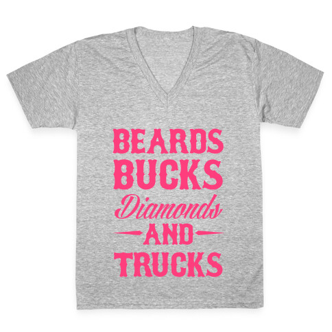 Beards, Bucks, Diamonds and Trucks V-Neck Tee Shirt