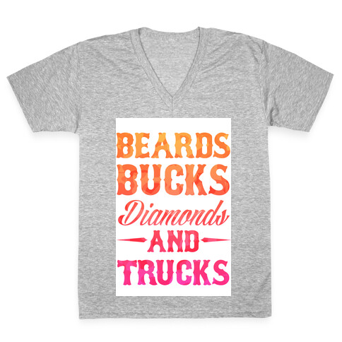 Beards, Bucks, Diamonds and Trucks V-Neck Tee Shirt