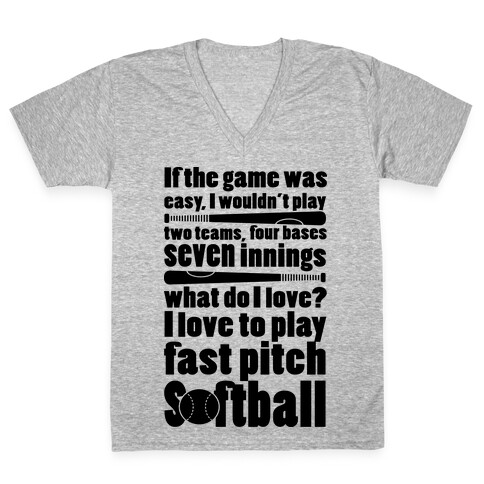 I Love Fast Pitch Softball V-Neck Tee Shirt